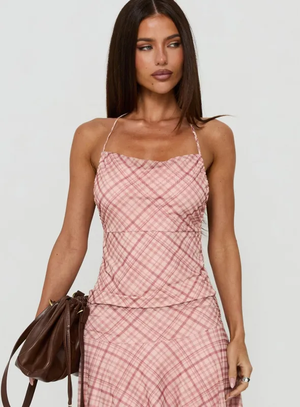 Waverlee Halter Top Pink Check made by Princess Polly