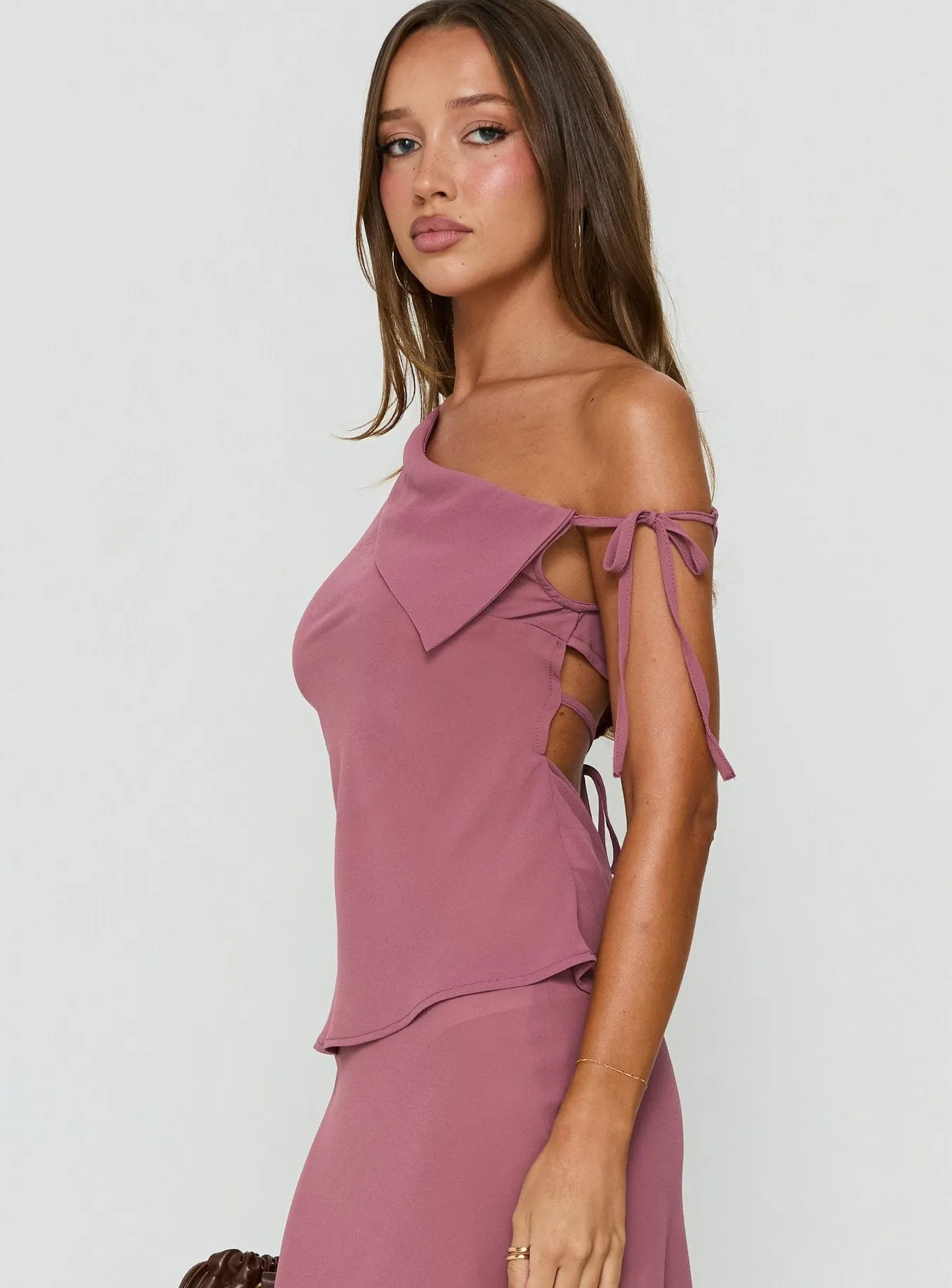 Vianna One Shoulder Foldover Detail Top Pink sold by Princess Polly product image thumbnail 4