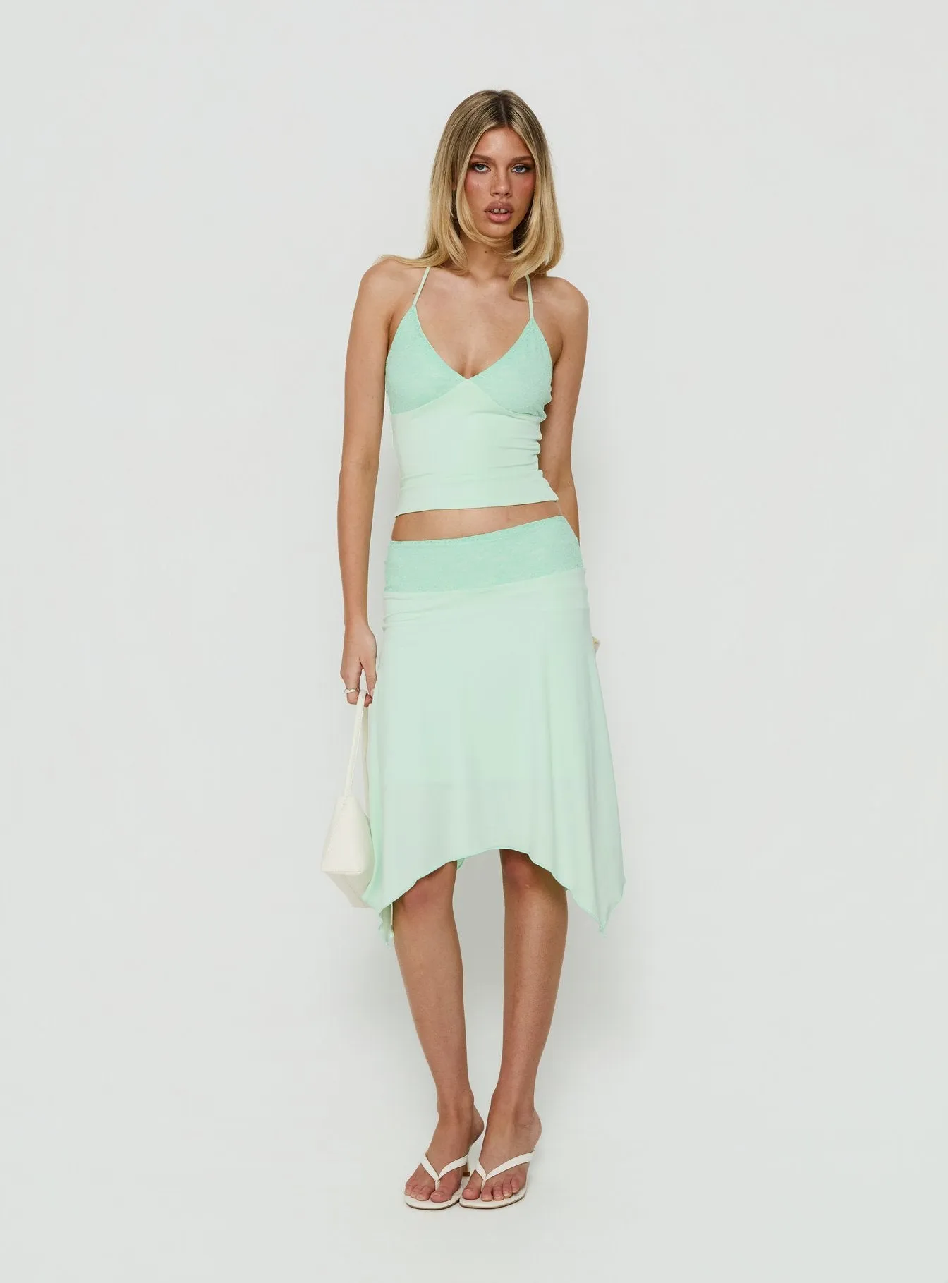 Natabelle Lace Detail Midi Skirt Mint sold by Princess Polly product image thumbnail 3
