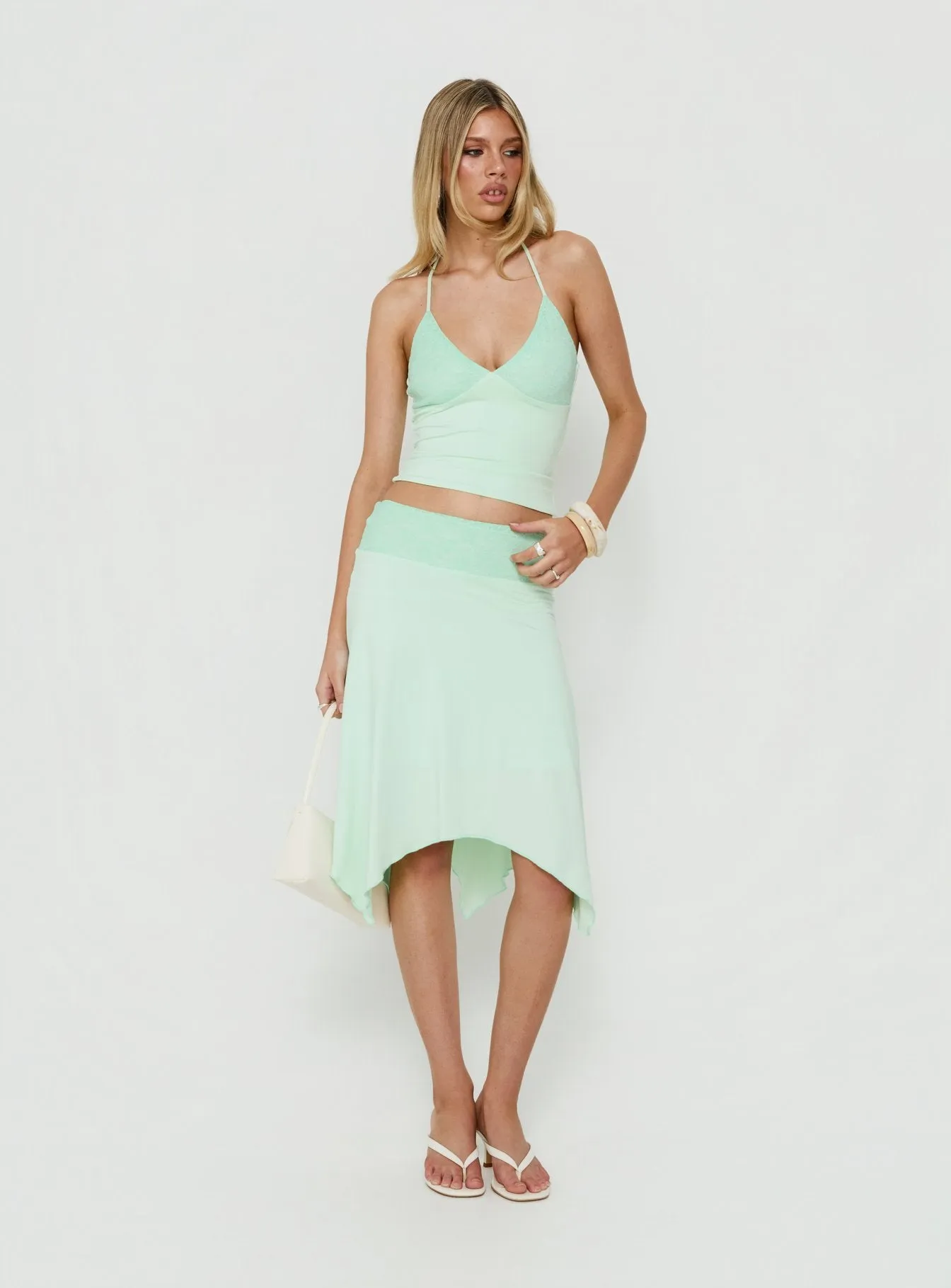 Natabelle Lace Detail Midi Skirt Mint sold by Princess Polly product image thumbnail 2