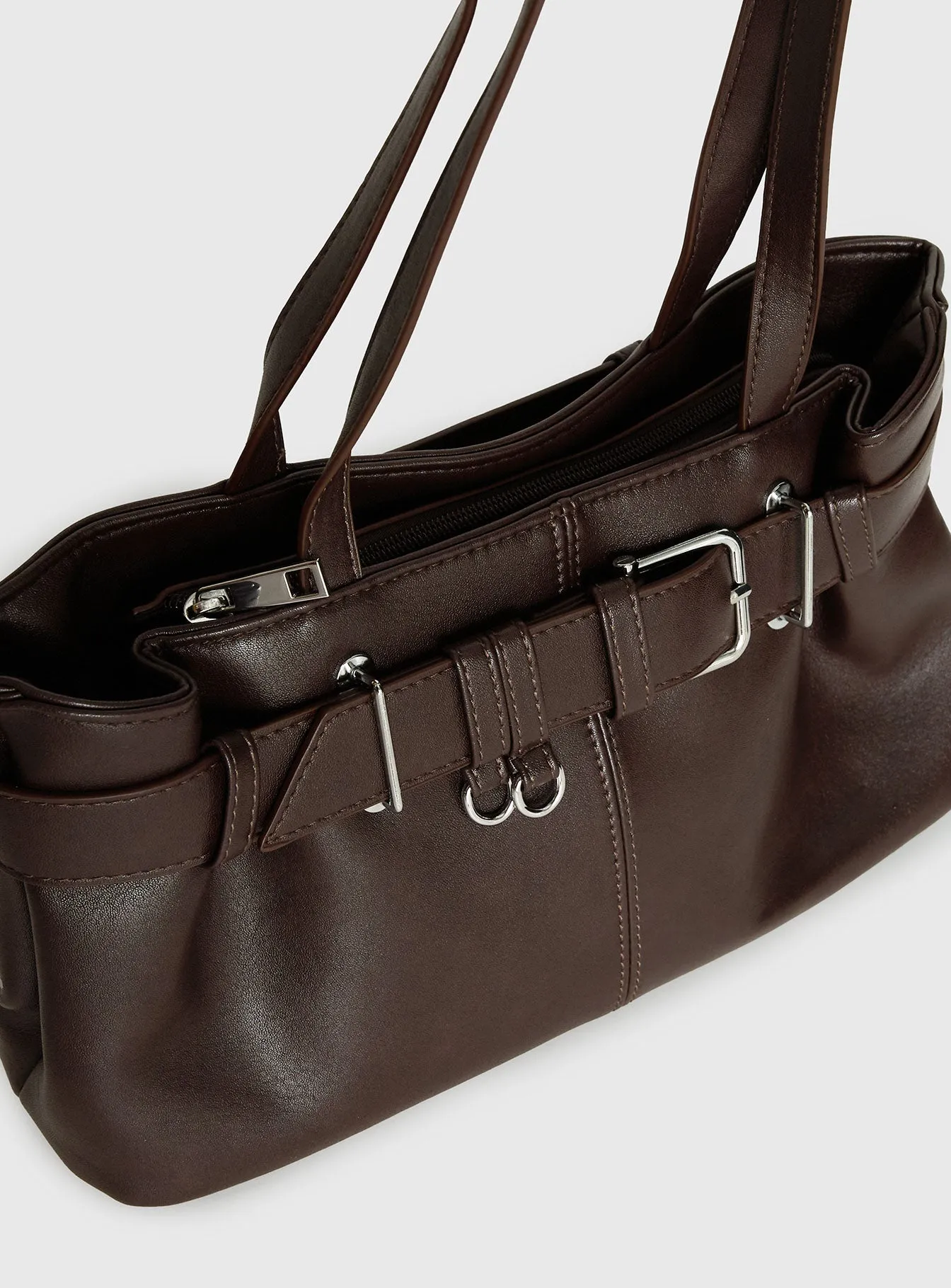 Views Of Capri Faux Leather Buckle Shoulder Bag Dark Brown sold by Princess Polly product image thumbnail 5