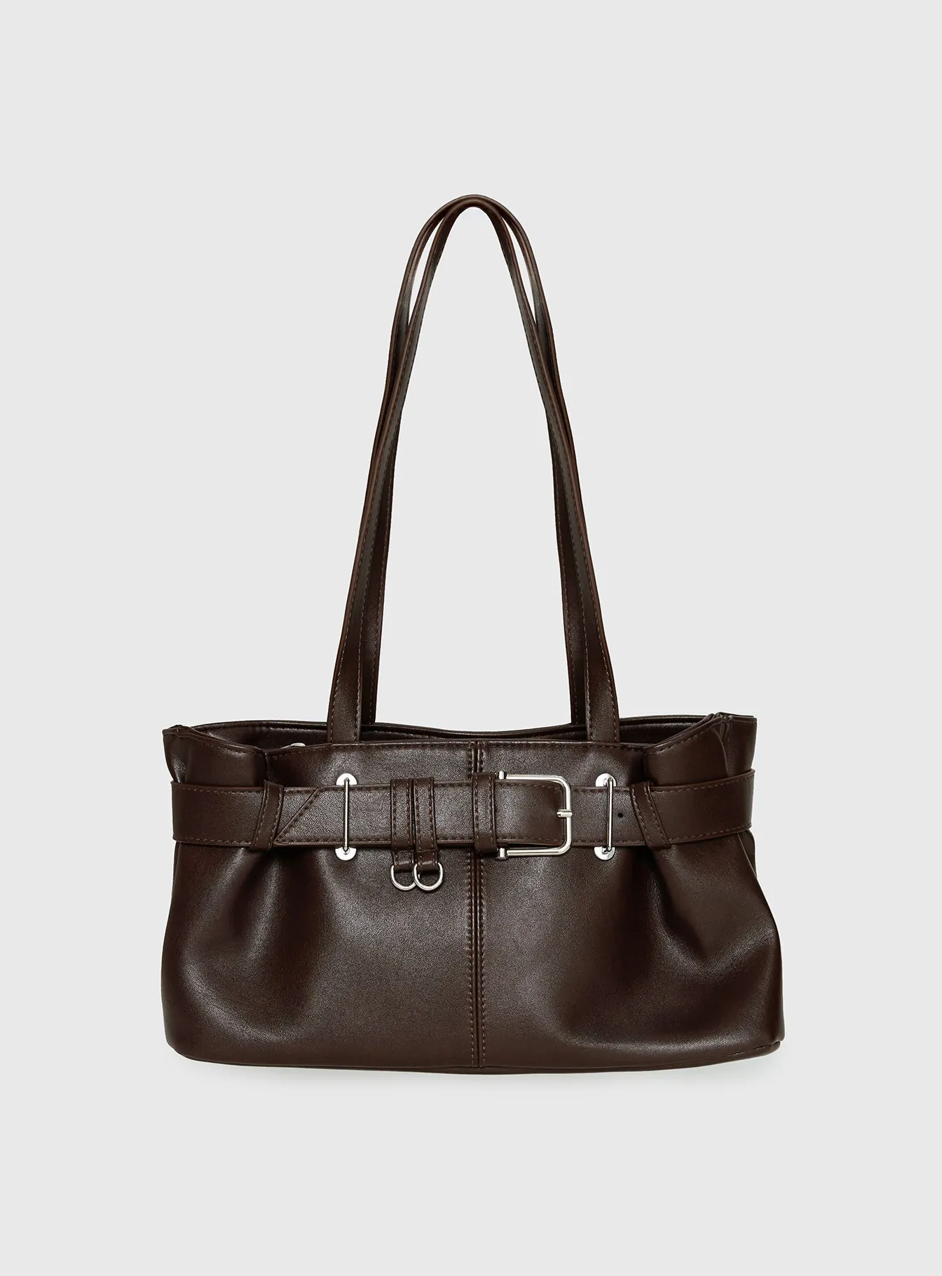 Views Of Capri Faux Leather Buckle Shoulder Bag Dark Brown sold by Princess Polly product image thumbnail 2