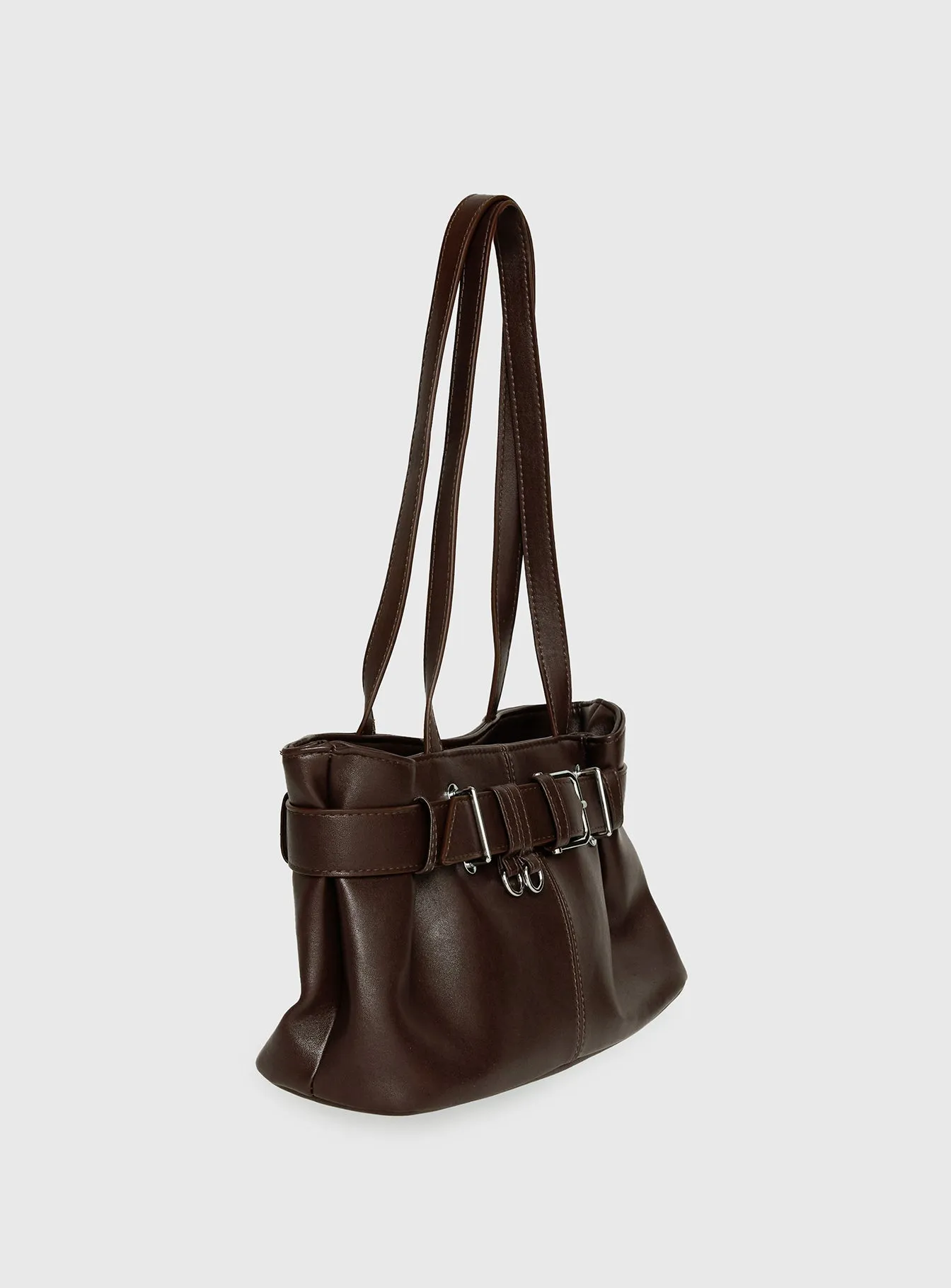 Views Of Capri Faux Leather Buckle Shoulder Bag Dark Brown sold by Princess Polly product image thumbnail 3