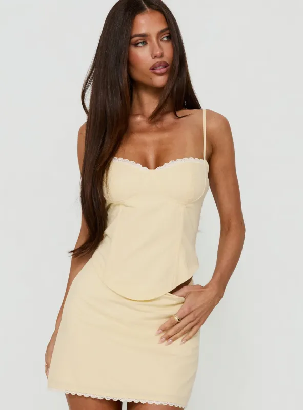 Noria Lace Trim Corset Top Yellow made by Princess Polly