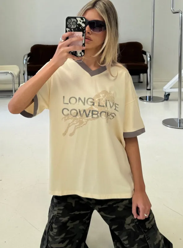 Long Live Cowboys V Neck Tee Butter made by Princess Polly