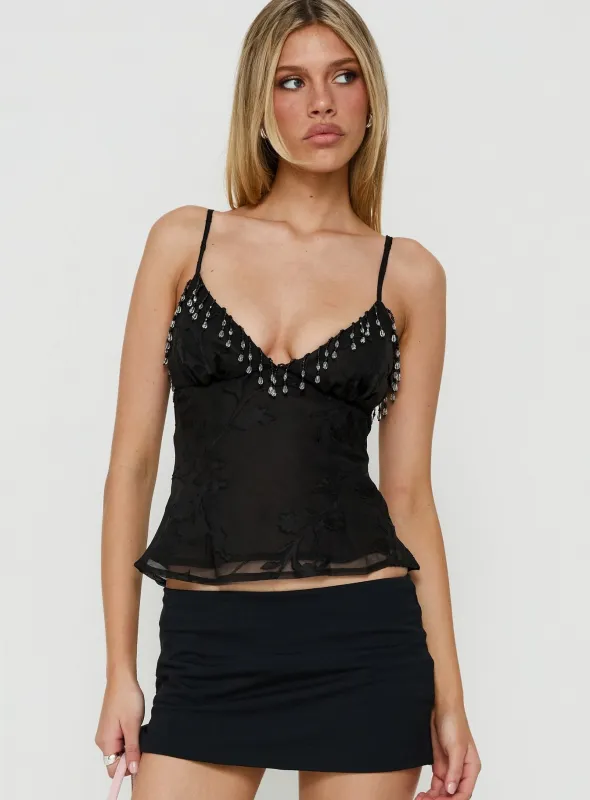 Roselea Beaded Cami Top Black made by Princess Polly