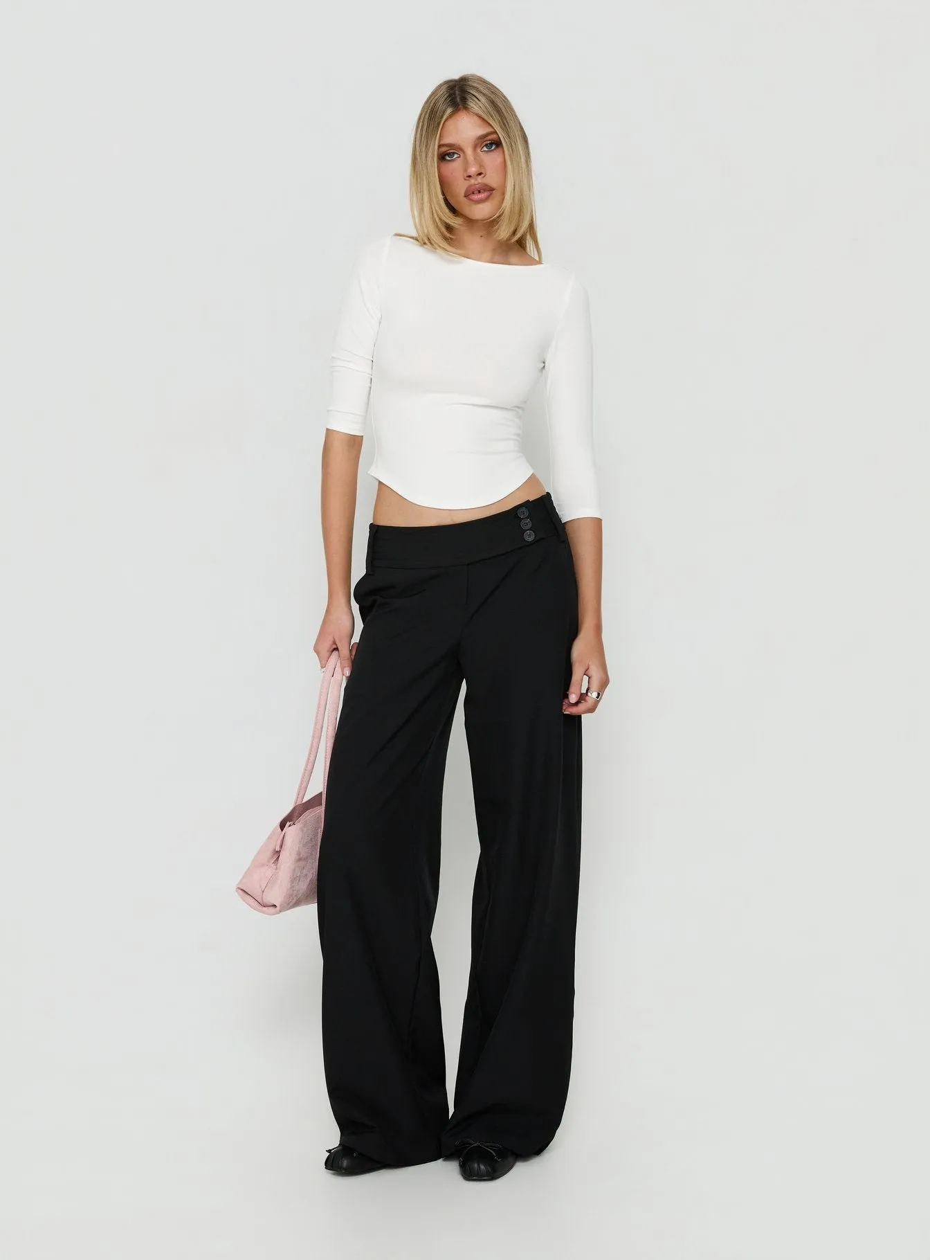 Myaah 3/4 Sleeve Curved Hem Top White sold by Princess Polly product image thumbnail 3