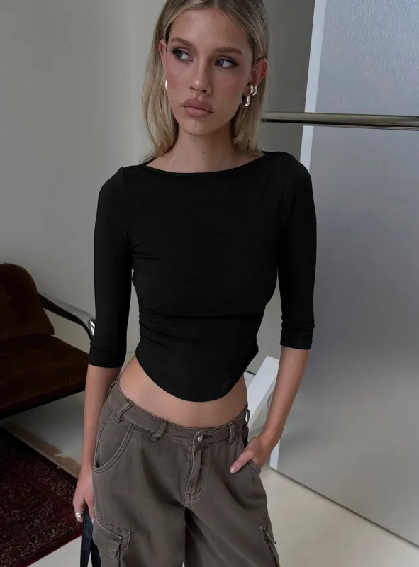Myaah 3/4 Sleeve Curved Hem Top Black made by Princess Polly