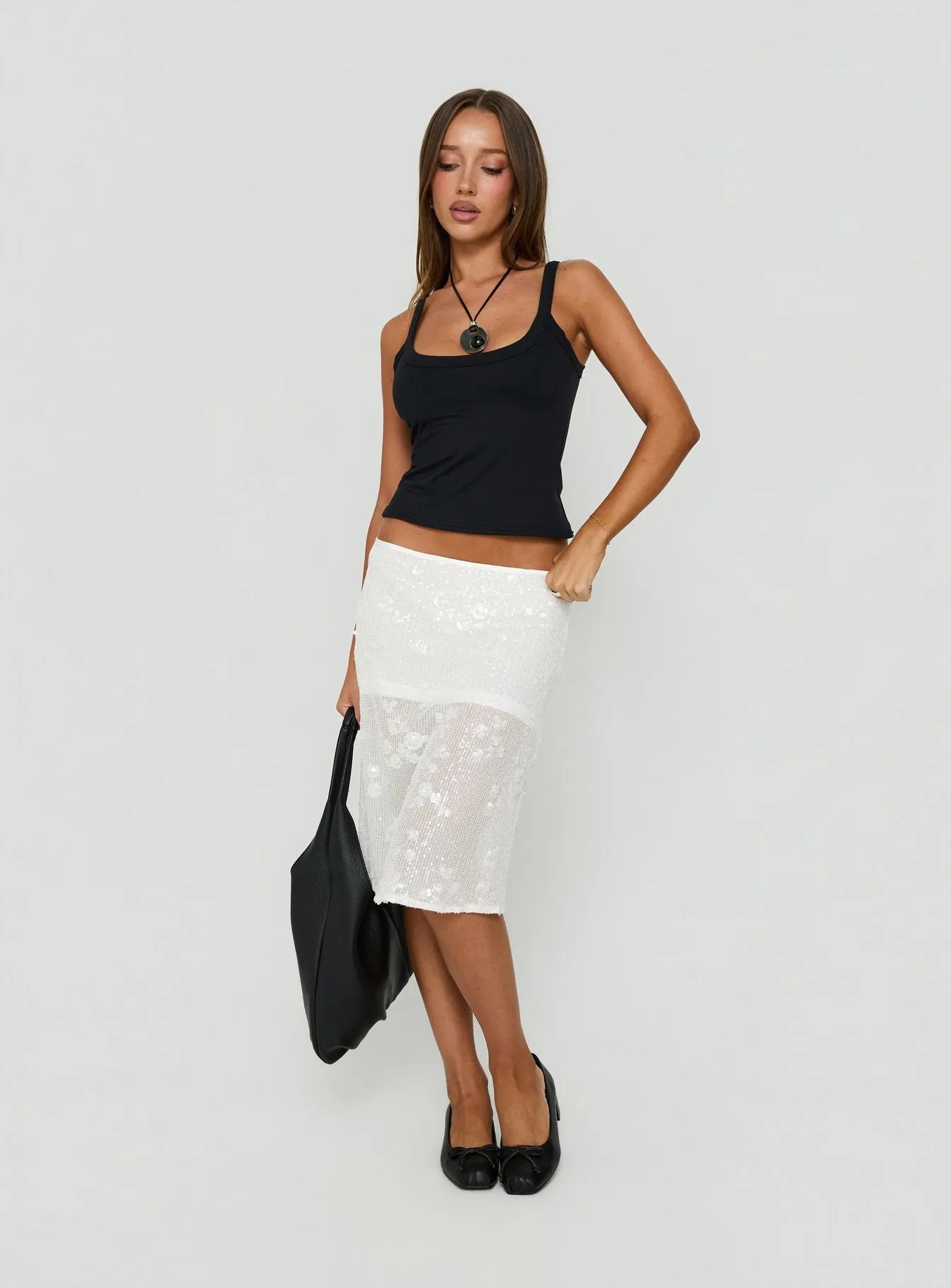 Heart Stealer Sheer Sequin Midi Skirt White sold by Princess Polly product image thumbnail 2