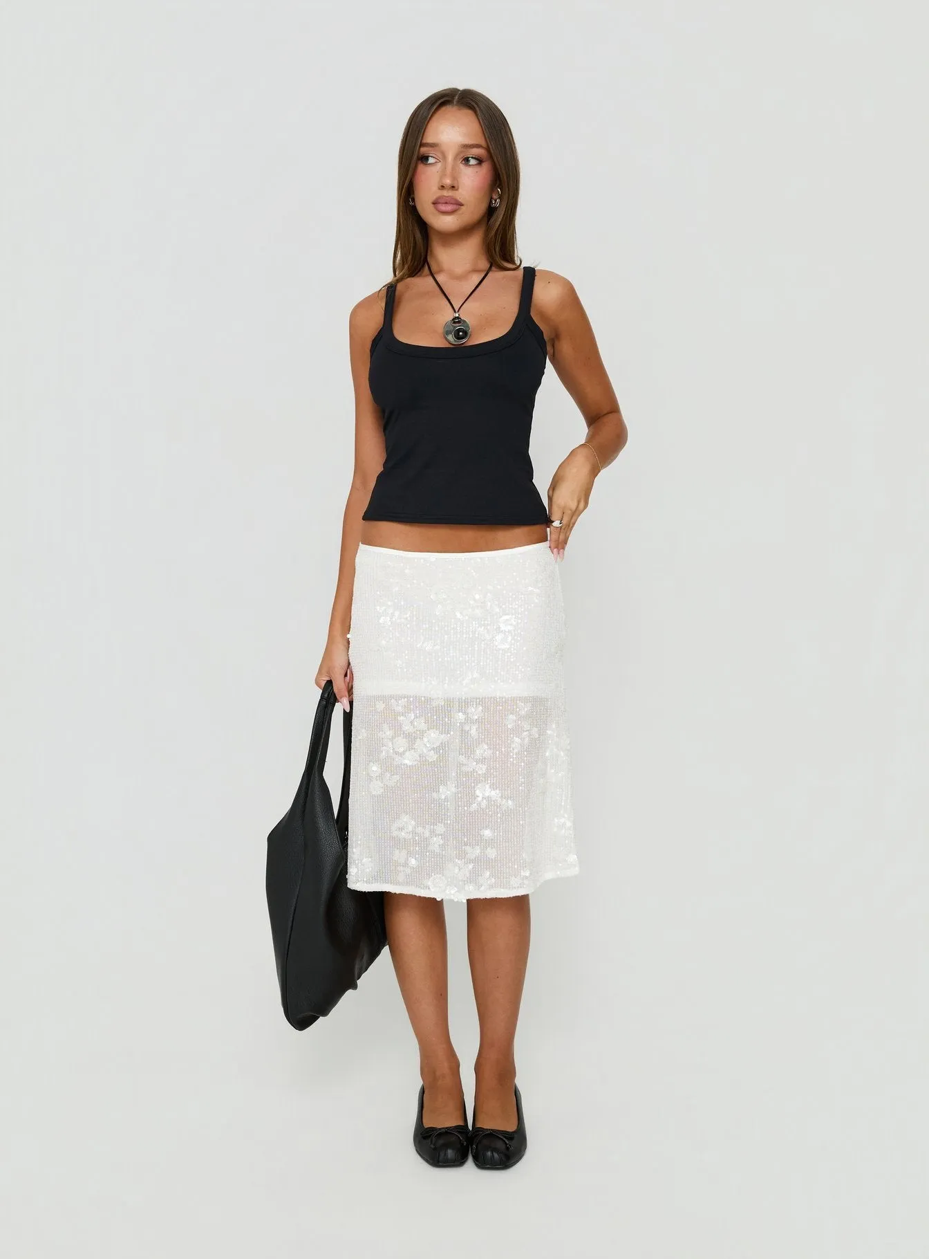 Heart Stealer Sheer Sequin Midi Skirt White sold by Princess Polly product image thumbnail 3