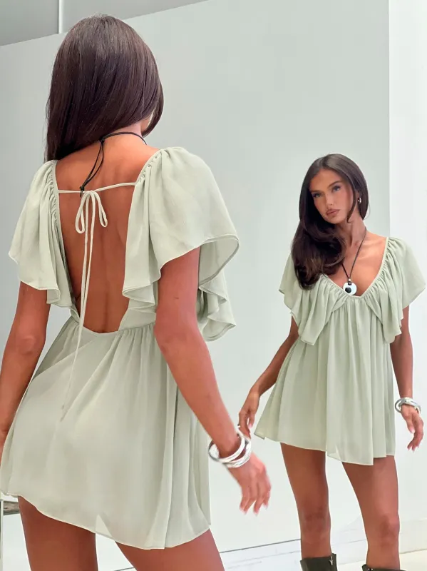 Sun Spirit Plunge Flowy Playsuit Sage made by Princess Polly