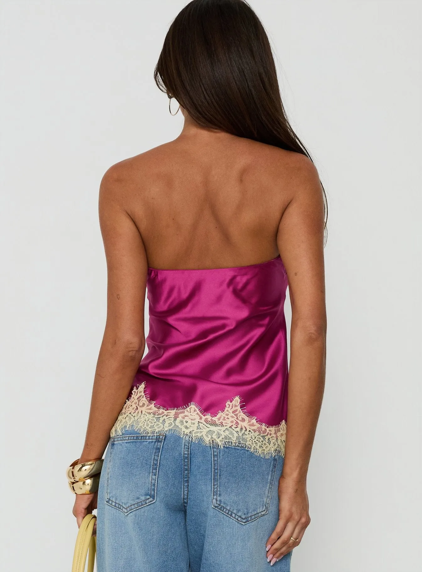 Fiorelle Strapless Lace Trim Satin Top Berry / Lemon sold by Princess Polly product image thumbnail 5