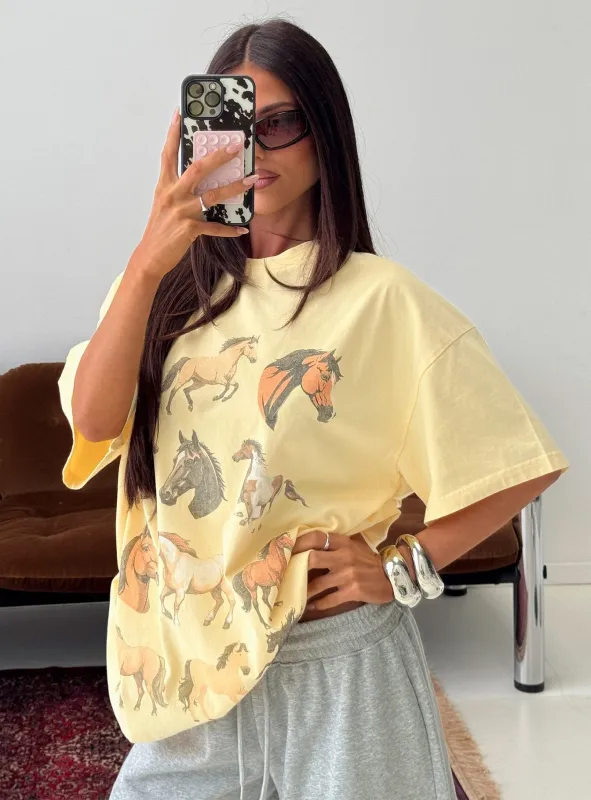 Horse Girl Oversized Graphic Tee Washed Yellow made by Princess Polly