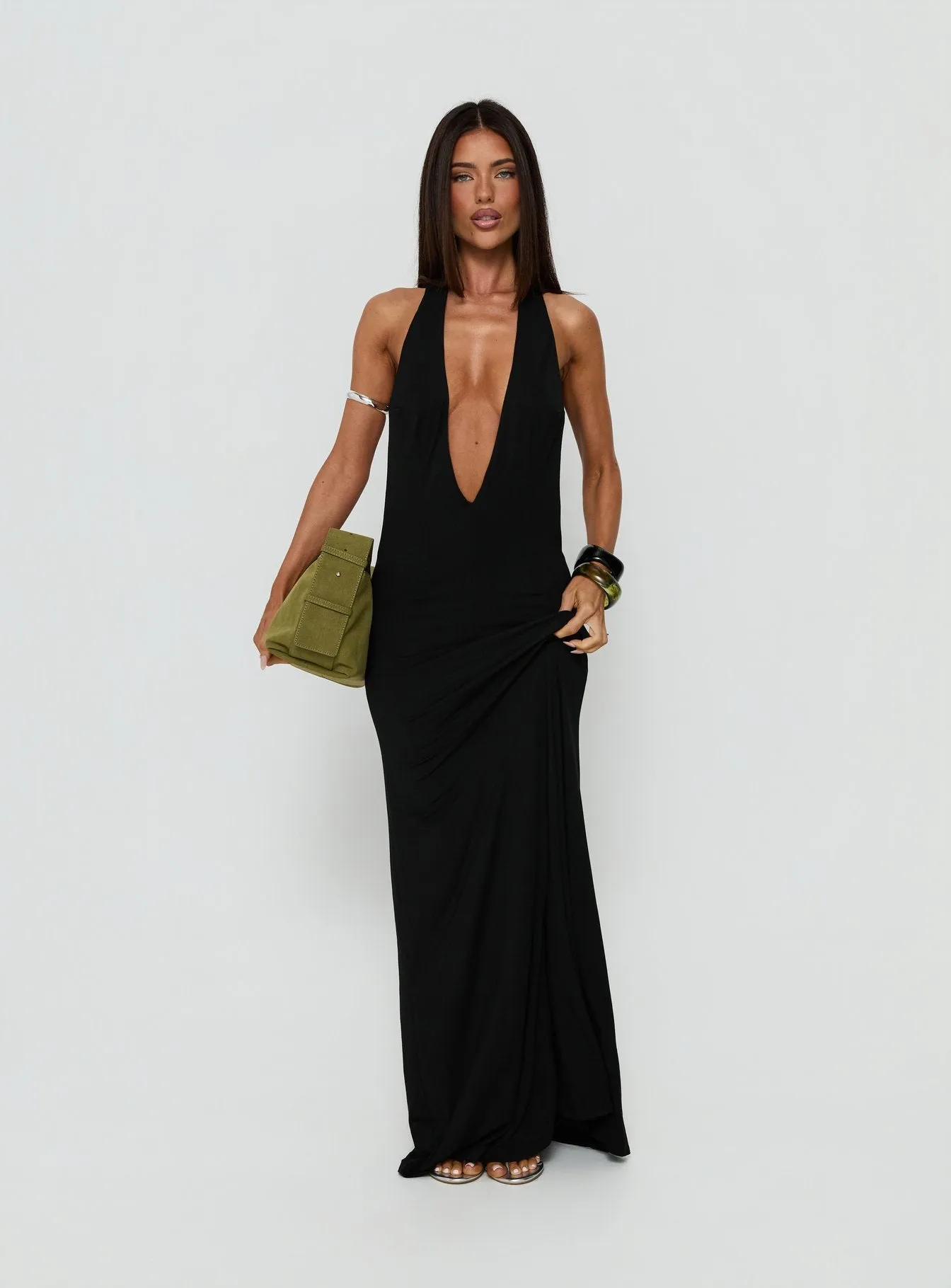 Think About Me Plunge Neck Racerback Maxi Dress Black sold by Princess Polly product image thumbnail 3