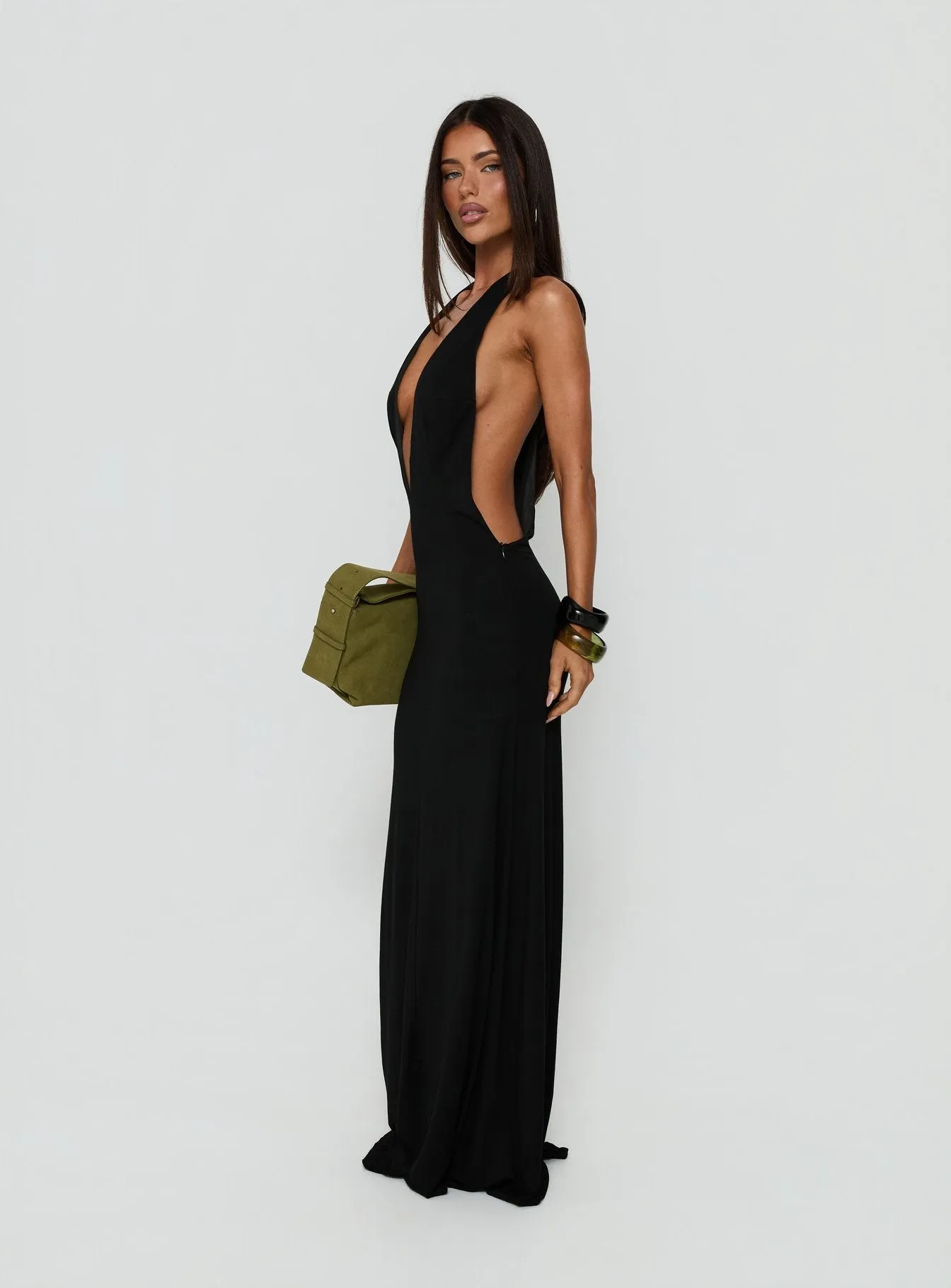 Think About Me Plunge Neck Racerback Maxi Dress Black sold by Princess Polly product image thumbnail 4