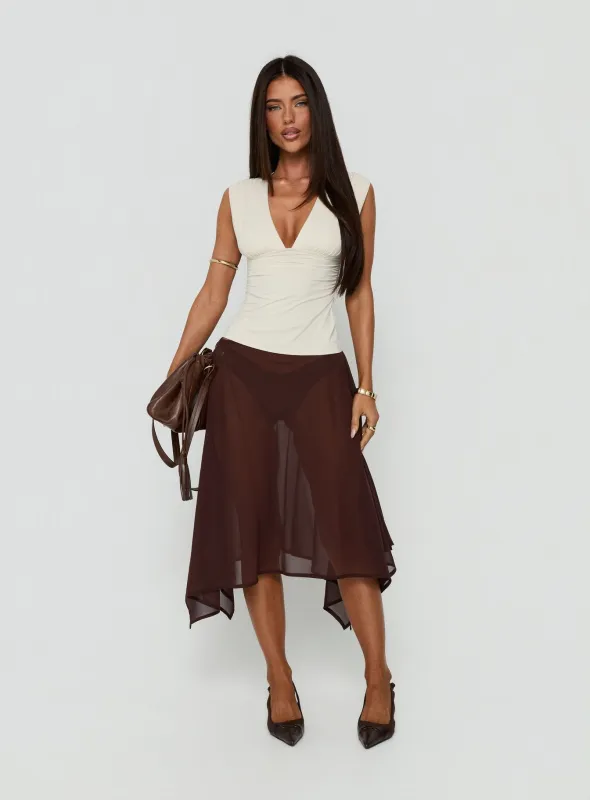 Asali Asymmetrical Midi Skirt Chocolate made by Princess Polly