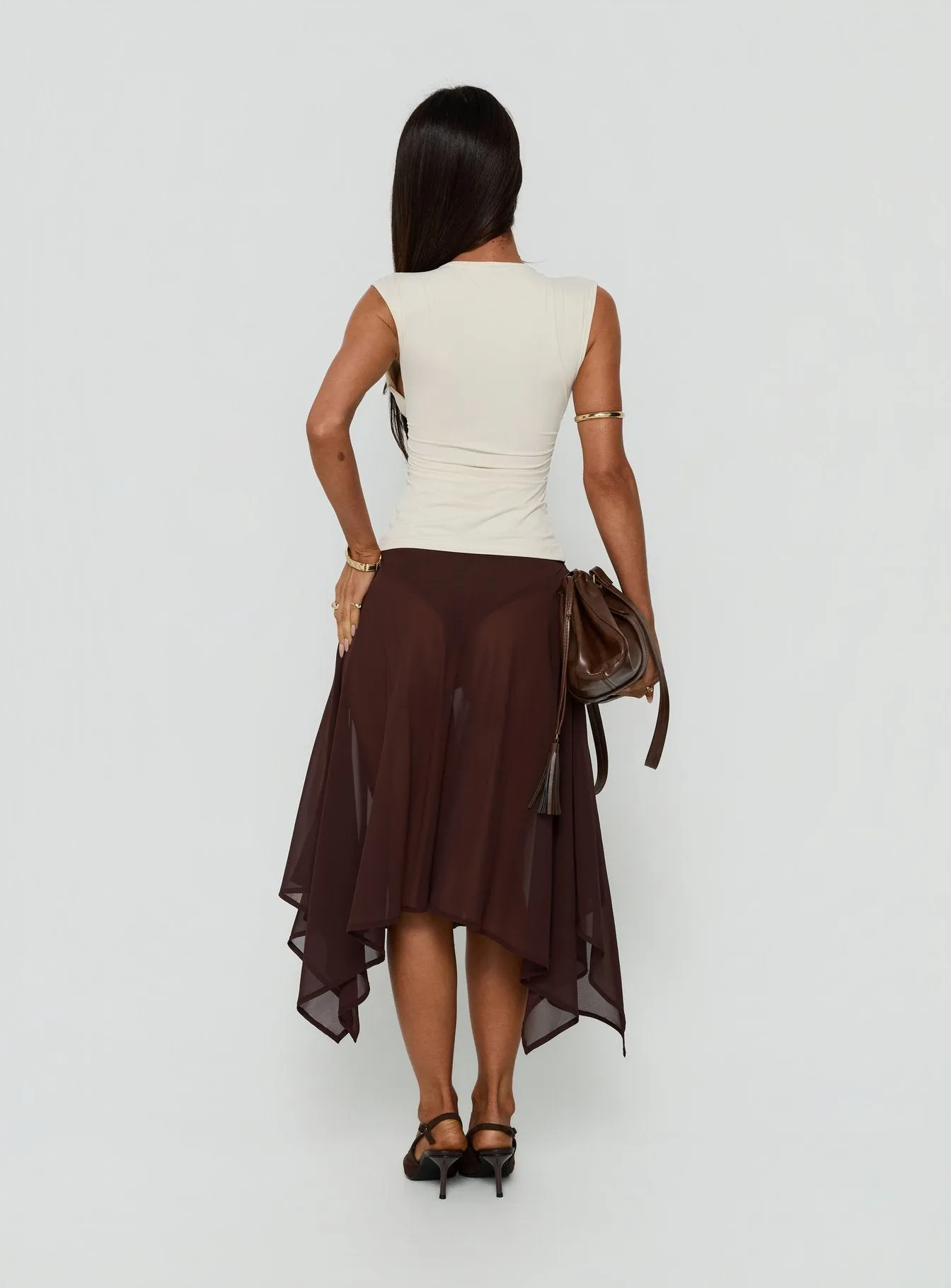 Asali Asymmetrical Midi Skirt Chocolate sold by Princess Polly product image thumbnail 4