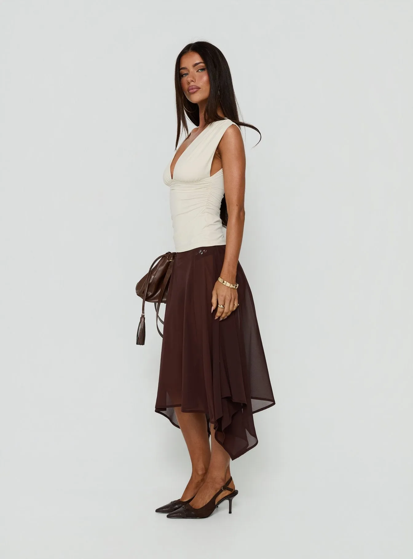 Asali Asymmetrical Midi Skirt Chocolate sold by Princess Polly product image thumbnail 3