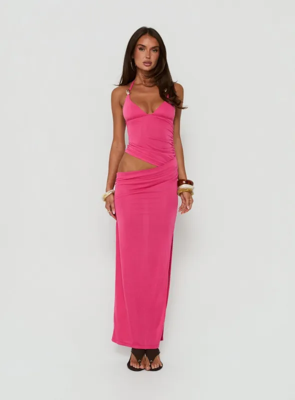 Imeraldia Hardware Halter Maxi Dress Guava made by Princess Polly