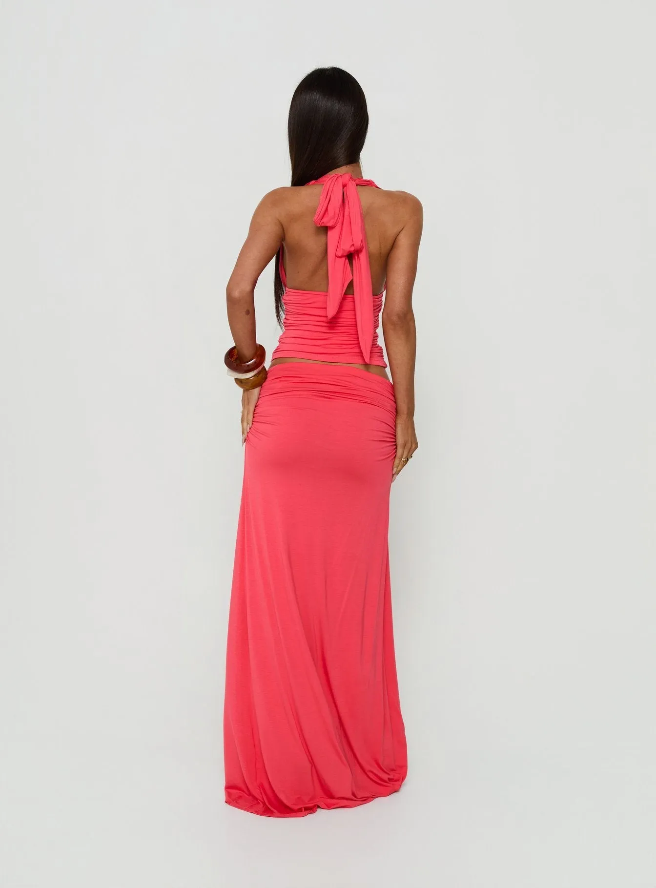 Keerah Ruched Maxi Skirt Guava sold by Princess Polly product image thumbnail 5
