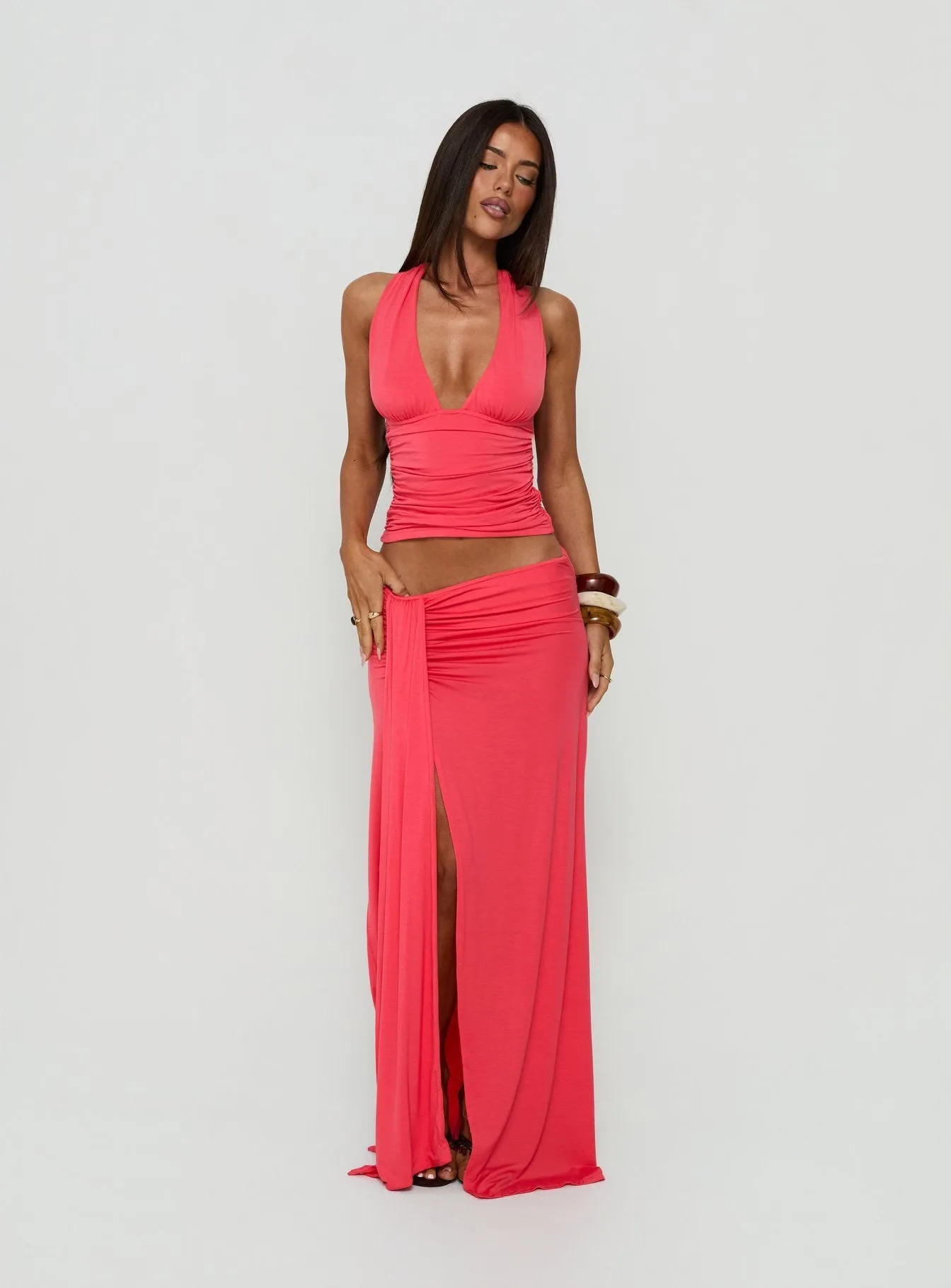 Keerah Tie Neck Halter Top Guava sold by Princess Polly product image thumbnail 3