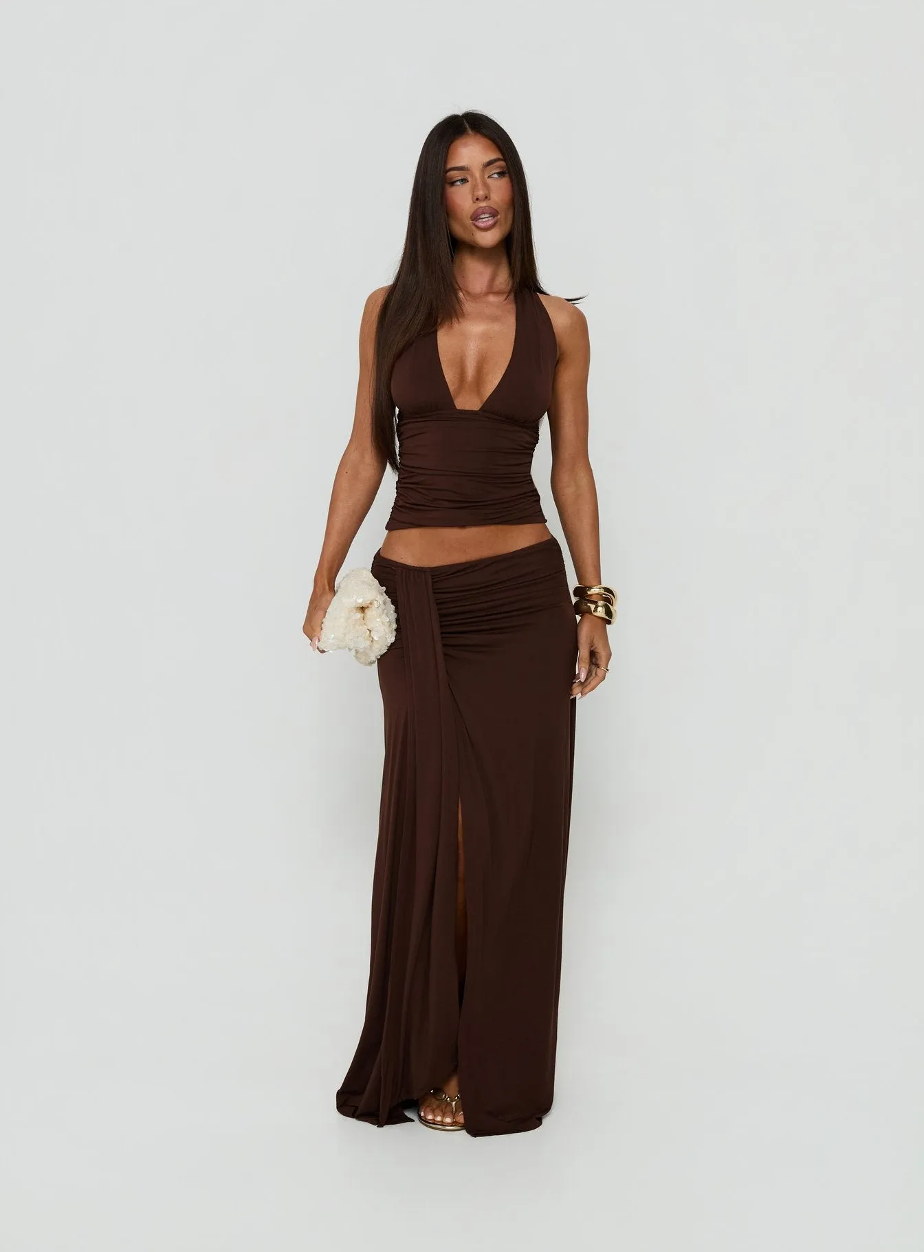Keerah Ruched Maxi Skirt Brown sold by Princess Polly product image thumbnail 2