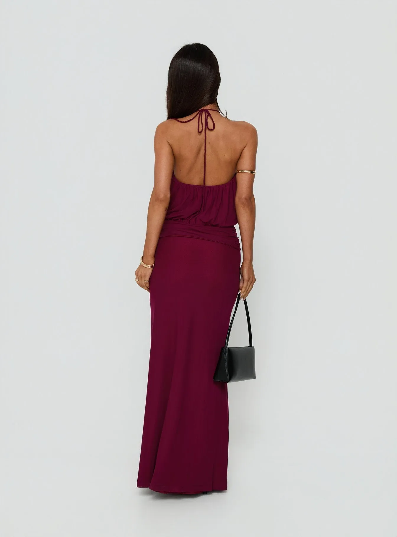 Casperina Ruched Halter Maxi Dress Berry sold by Princess Polly product image thumbnail 4