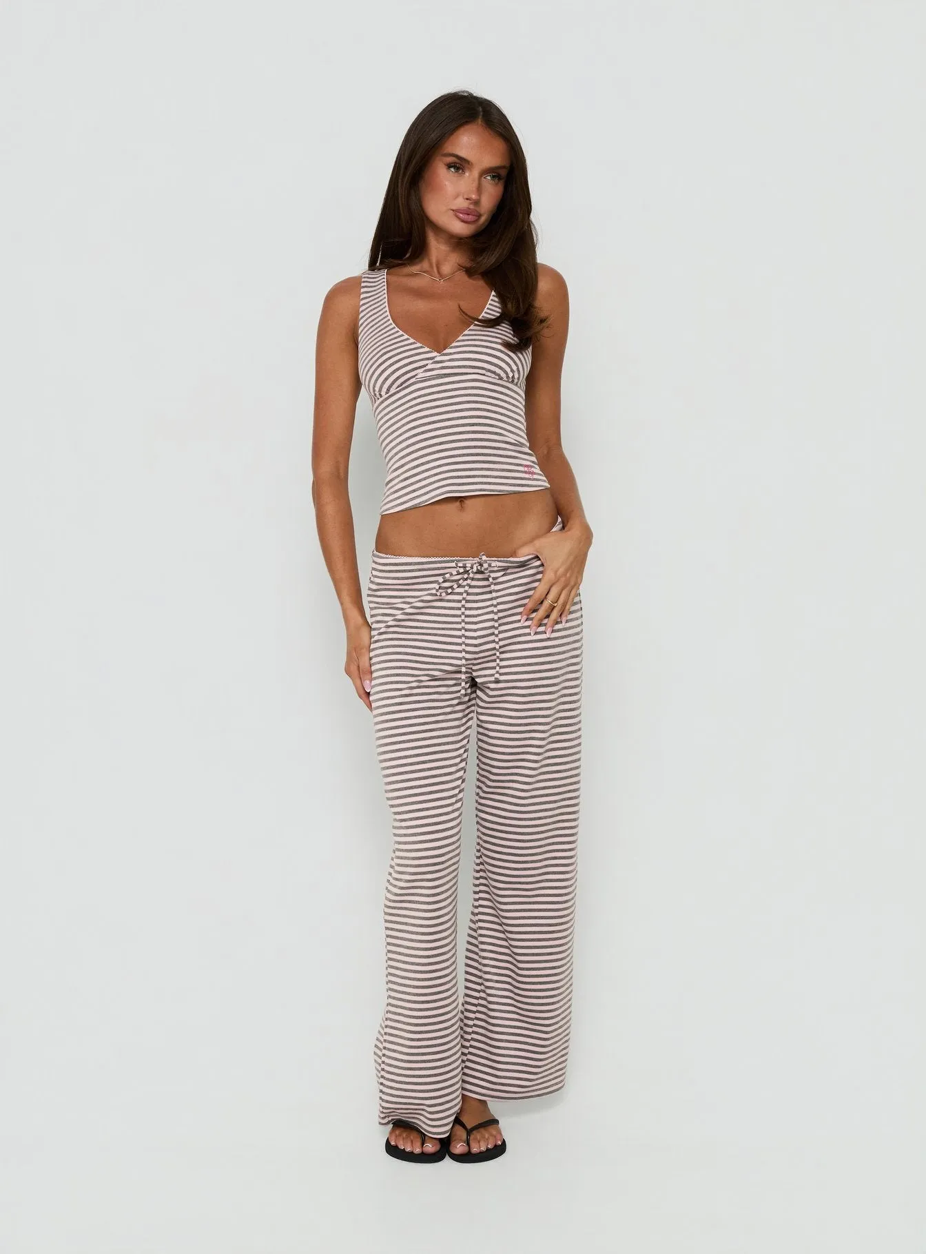 Allice Cross Front Sleep Top Pink / Grey Stripe sold by Princess Polly product image thumbnail 3