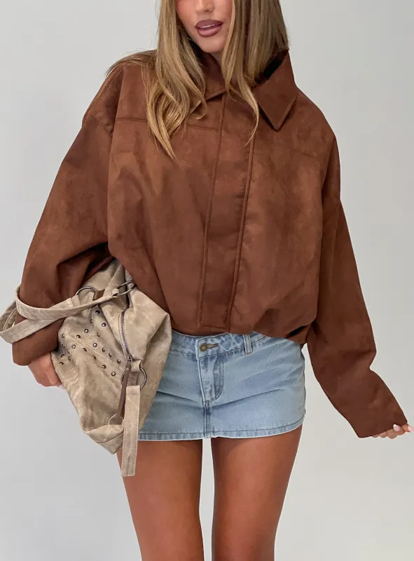 Enlightened Faux Suede Bomber Jacket Caramel made by Princess Polly