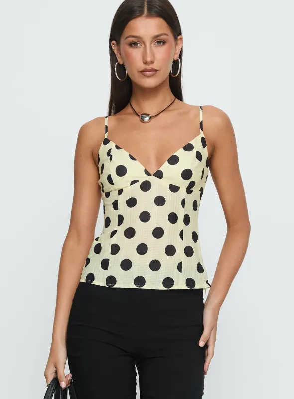 I Know Love Cami Top Yellow Polka made by Princess Polly
