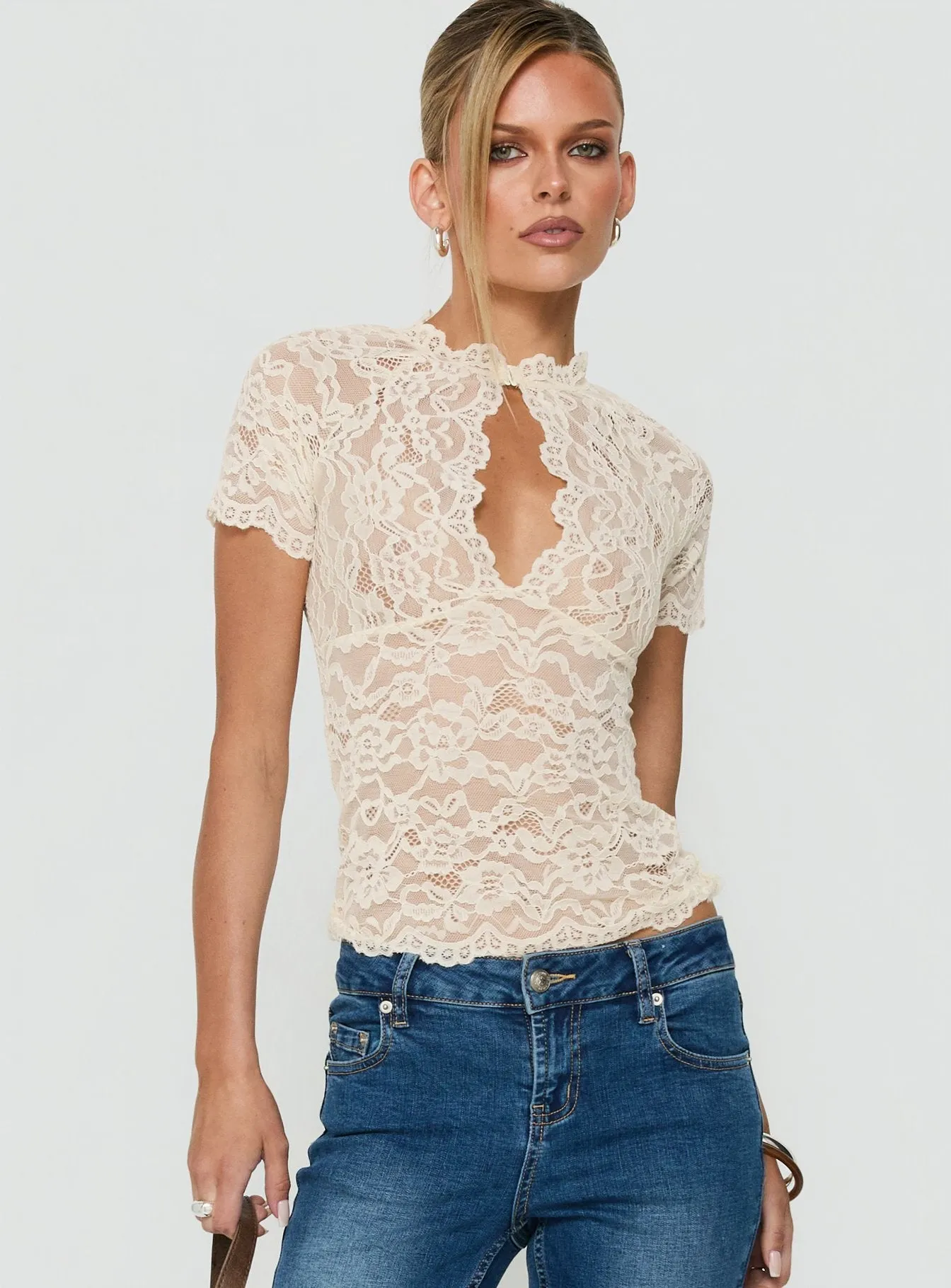 Quinbie Lace Short Sleeve Top Cream sold by Princess Polly product image thumbnail 2