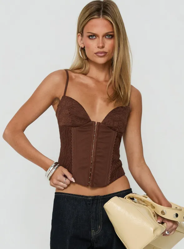 Francee Lace Corset Top Chocolate made by Princess Polly