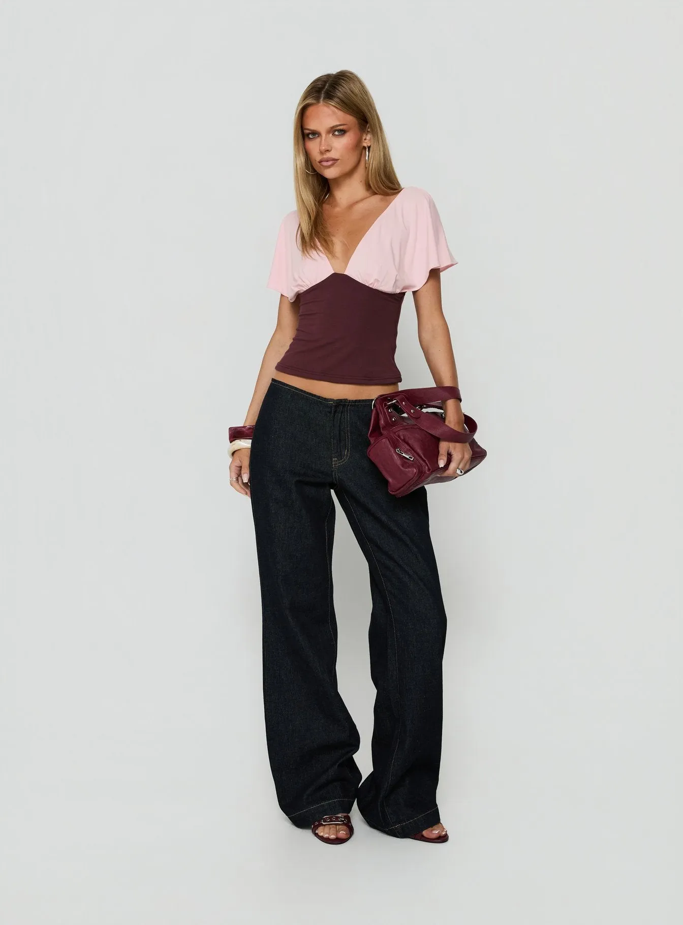 Amalisa Batwing Spliced Top Pink / Burgundy sold by Princess Polly product image thumbnail 3