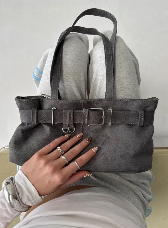 Views Of Capri Faux Suede Buckle Shoulder Bag Charcoal made by Princess Polly