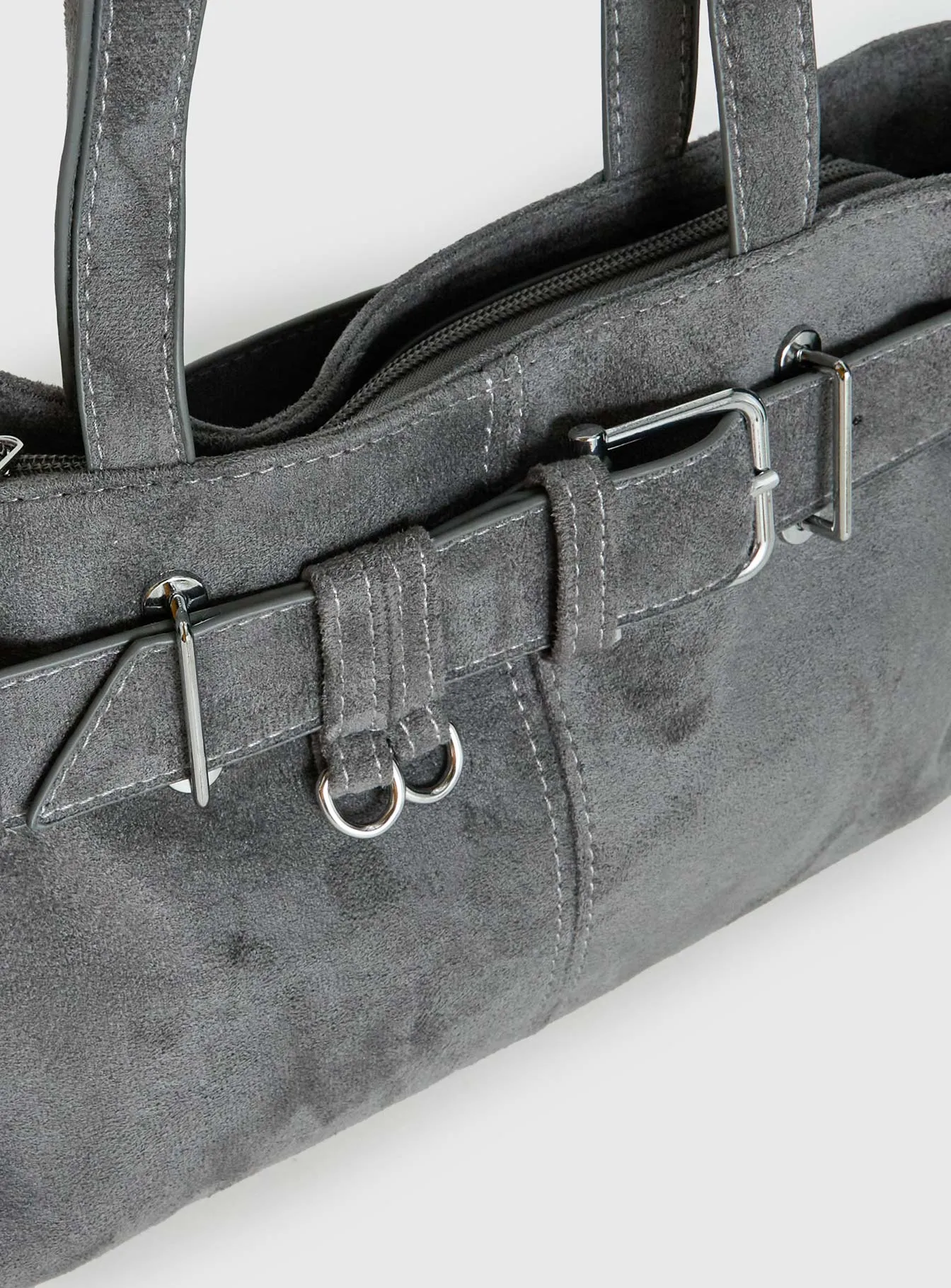 Views Of Capri Faux Suede Buckle Shoulder Bag Charcoal sold by Princess Polly product image thumbnail 5