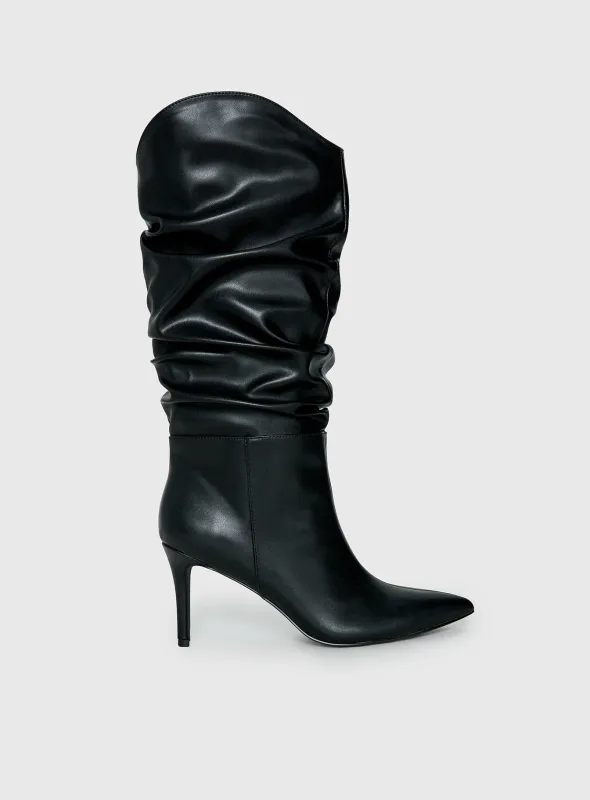 Pop Style Scrunched Pointed Toe Boots Black made by Princess Polly