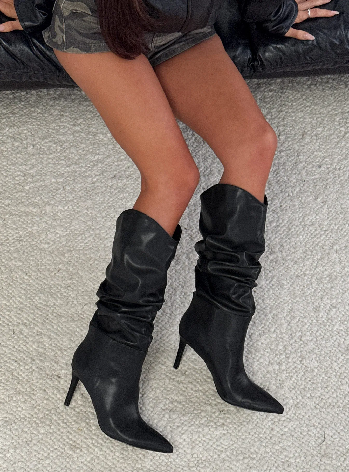Pop Style Scrunched Pointed Toe Boots Black sold by Princess Polly product image thumbnail 5