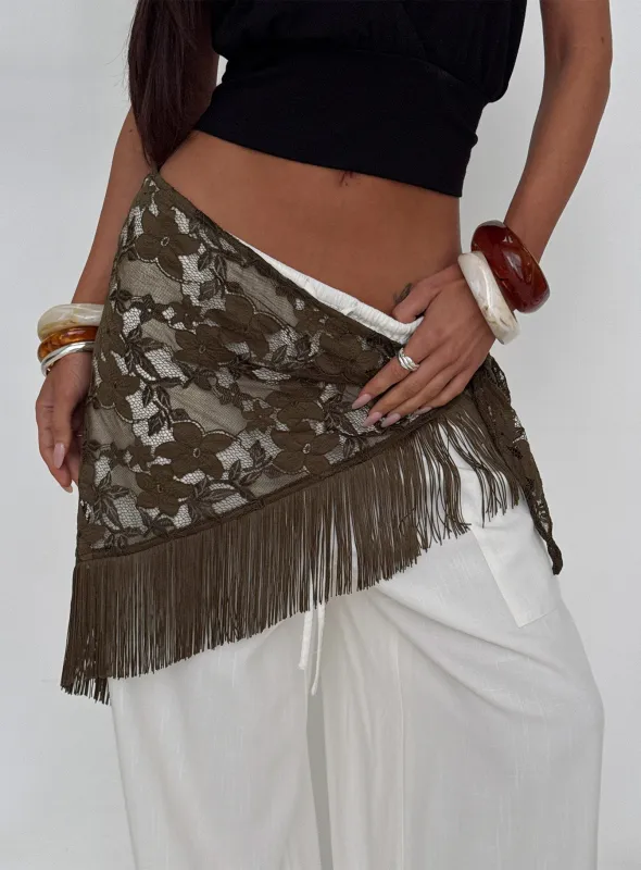 Elizebeth Tie Waist Tassel Belt Khaki made by Princess Polly