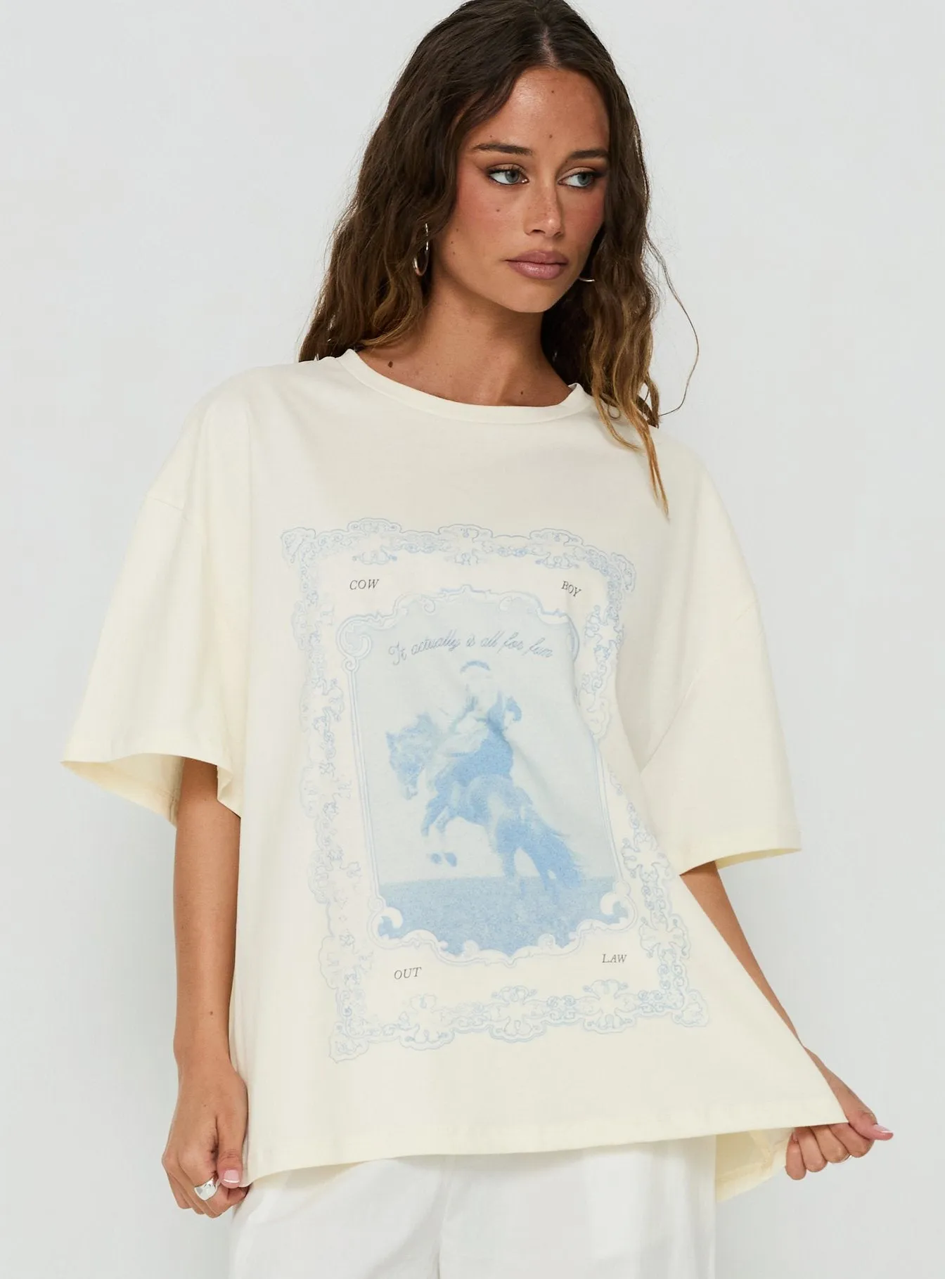 Soft Launch Stamp Oversized Graphic Tee Cream sold by Princess Polly