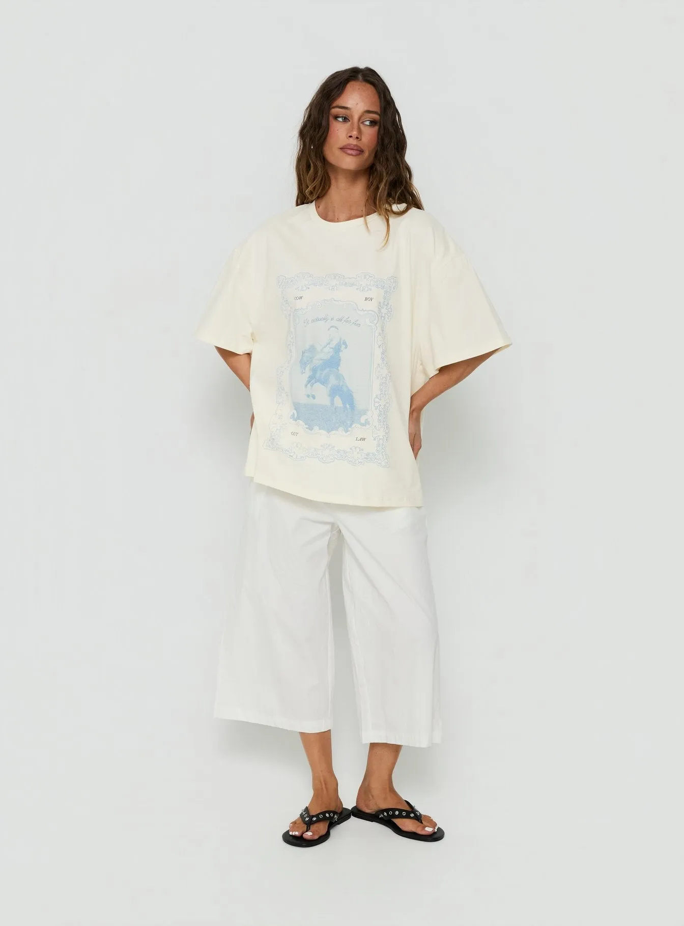 Soft Launch Stamp Oversized Graphic Tee Cream sold by Princess Polly product image thumbnail 2