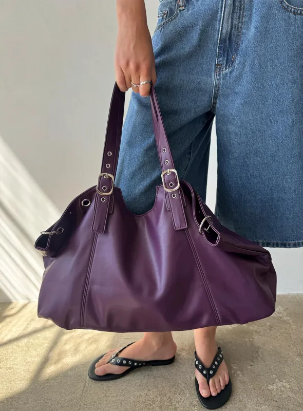 Amaria Buckle Detail Shoulder Bag Plum made by Princess Polly