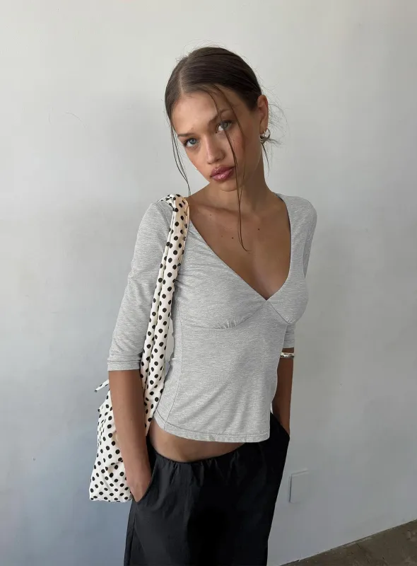 Back To Friends V Neck 3/4 Sleeve Top Grey Marle made by Princess Polly