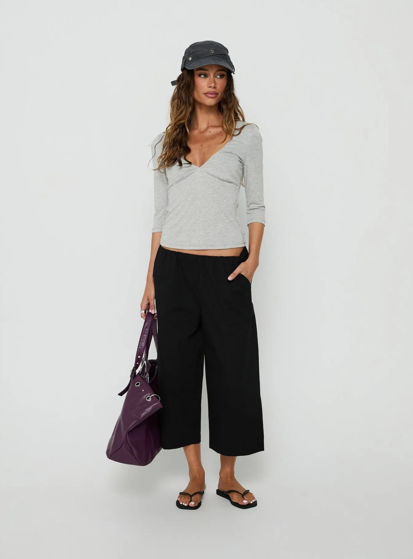 Back To Friends V Neck 3/4 Sleeve Top Grey Marle sold by Princess Polly product image thumbnail 3