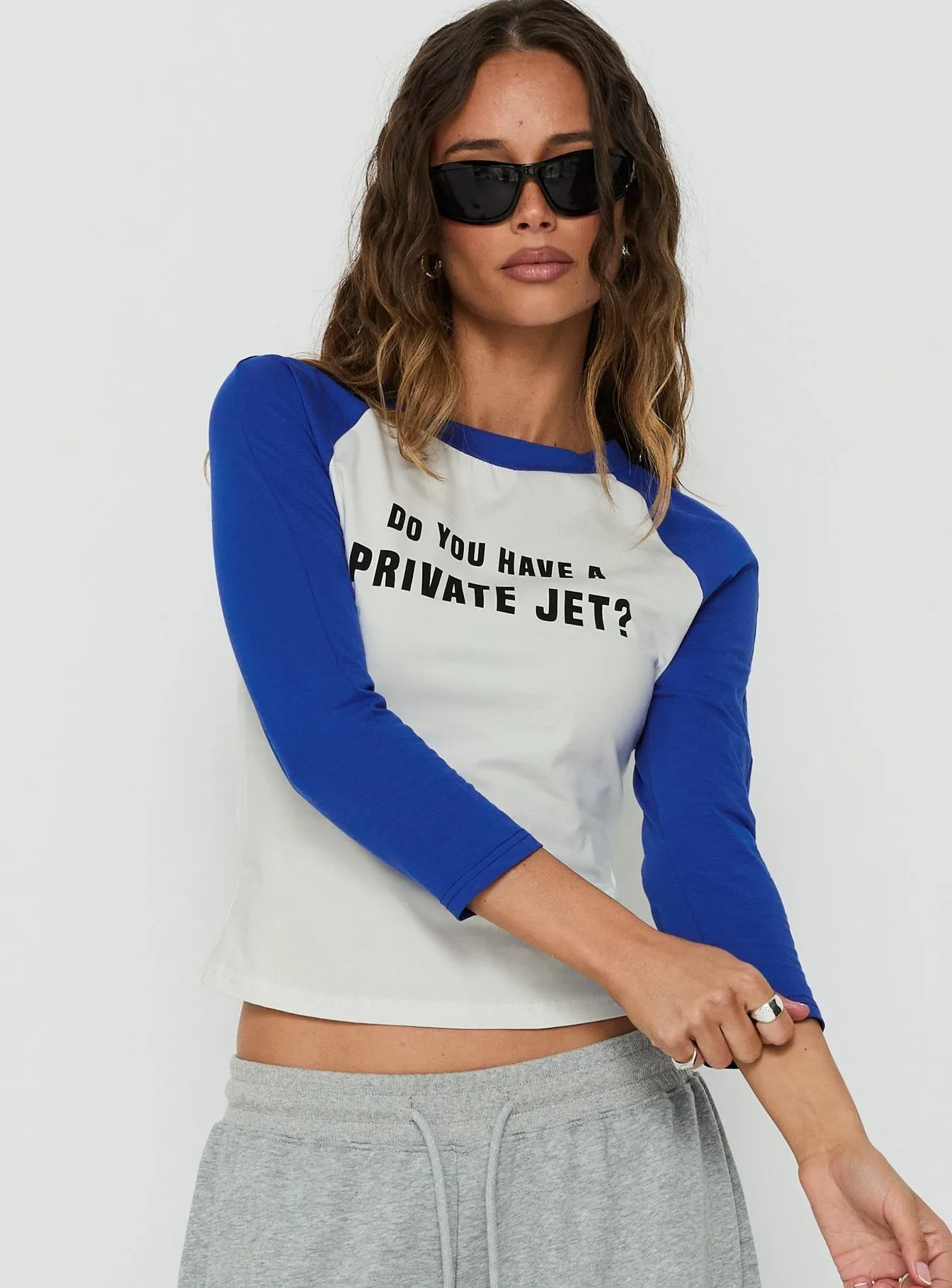 Jet Style Long Sleeve Graphic Raglan Top Blue / White sold by Princess Polly product image thumbnail 2