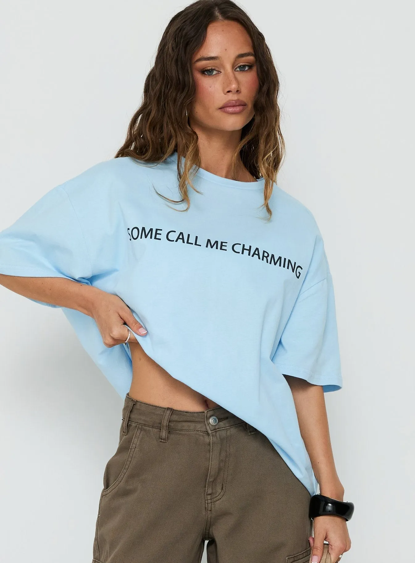 Some Call Me Charming Oversized Graphic Tee Light Blue sold by Princess Polly product image thumbnail 2