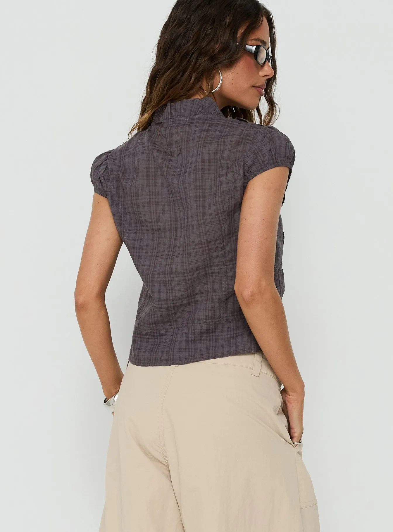Aryalda Cap Sleeve Blouse Top Multi Check sold by Princess Polly product image thumbnail 5