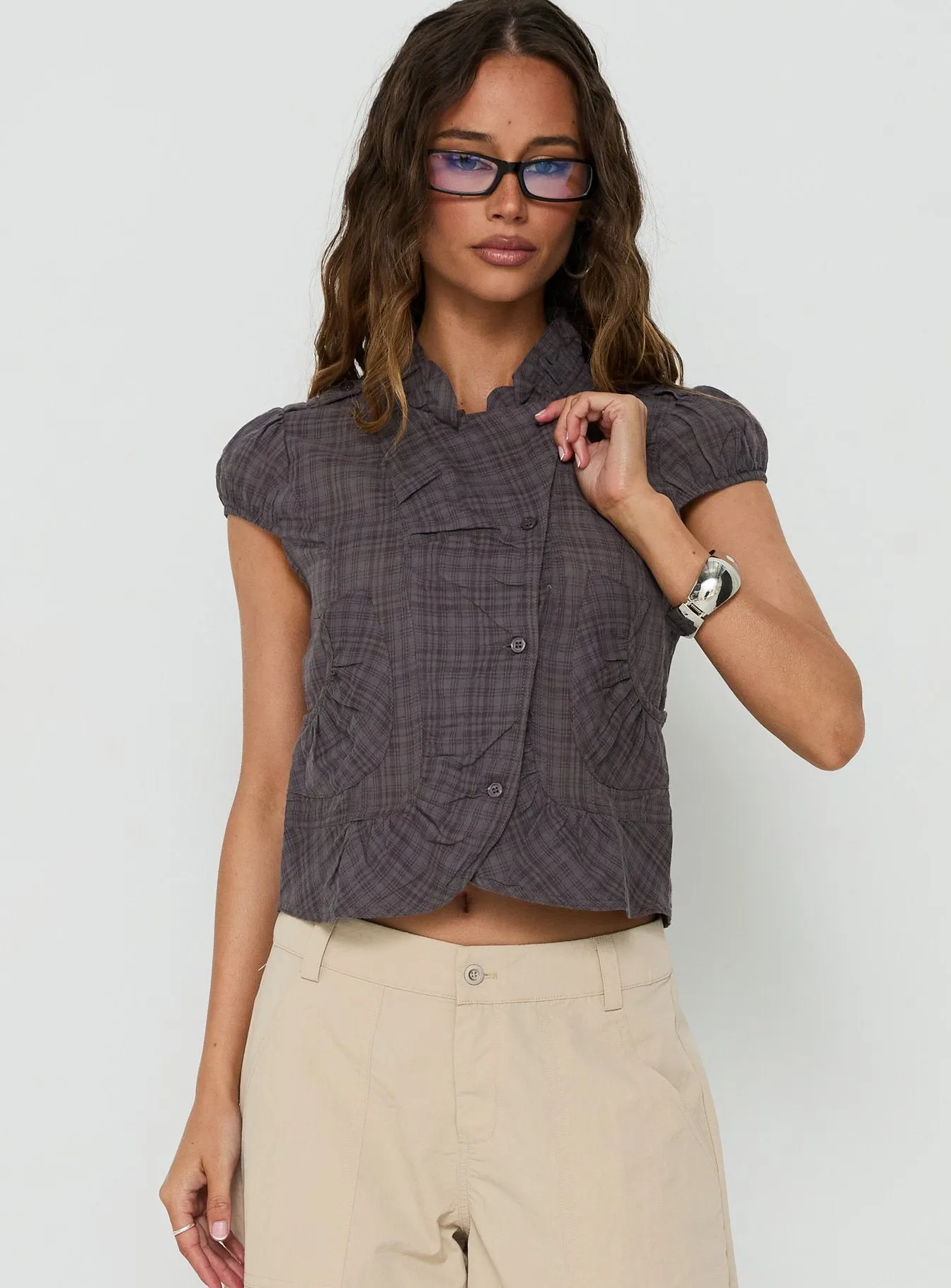 Aryalda Cap Sleeve Blouse Top Multi Check sold by Princess Polly product image thumbnail 2
