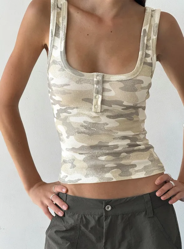 Islana Henley Tank Top Camo made by Princess Polly