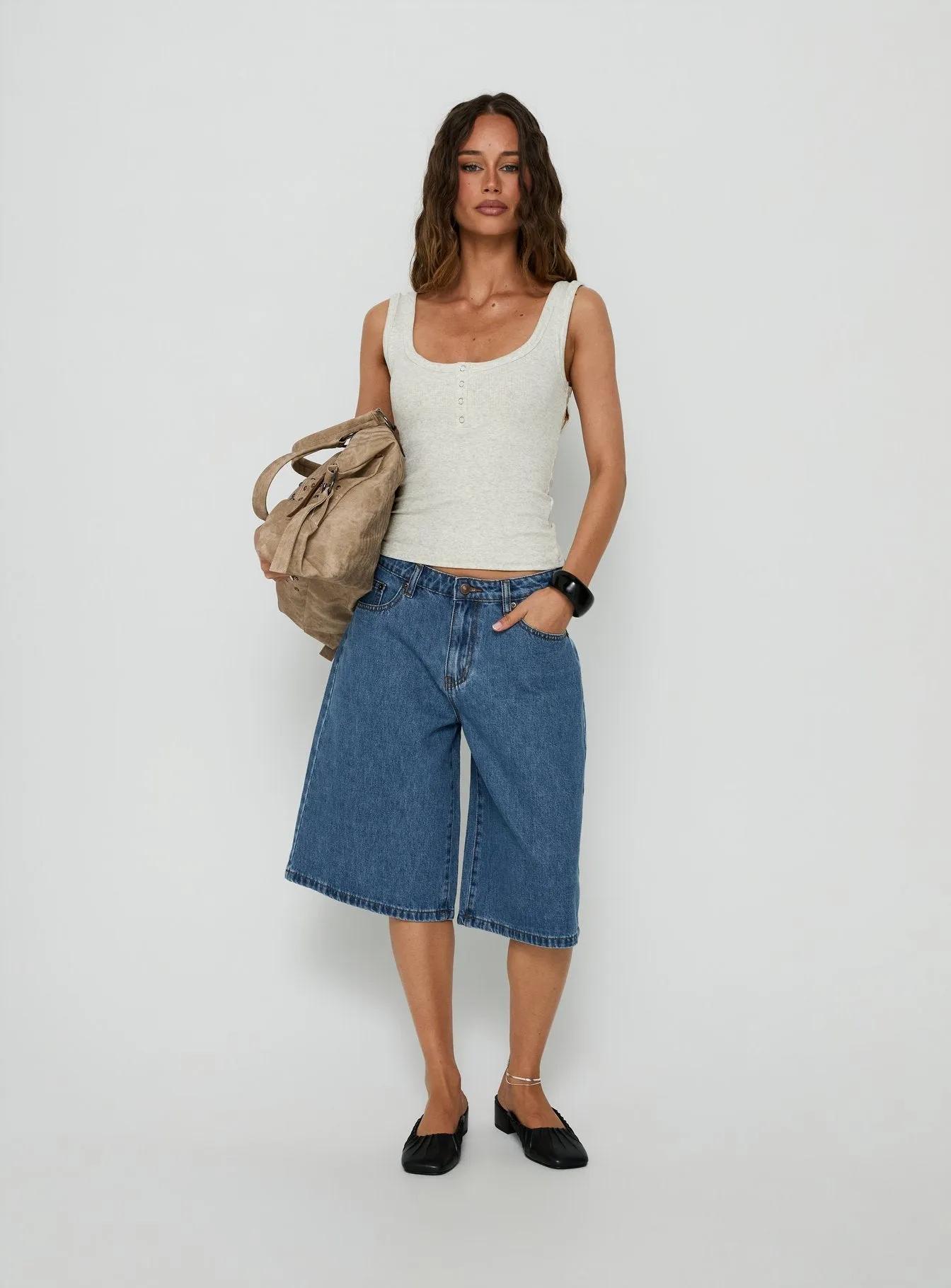 Islana Henley Tank Top Grey sold by Princess Polly product image thumbnail 3