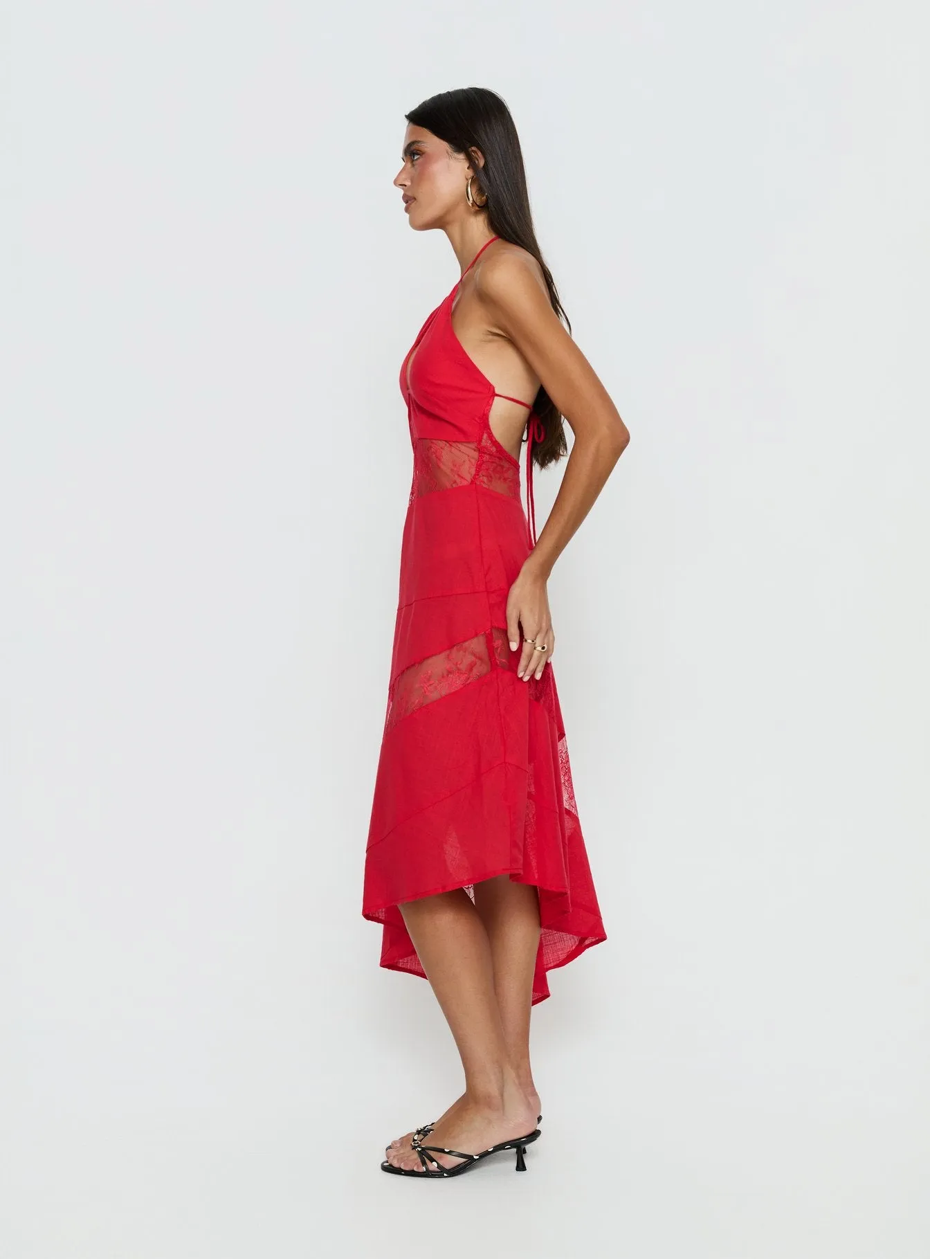 Down With Love Asymmetrical Midi Dress Red sold by Princess Polly product image thumbnail 3